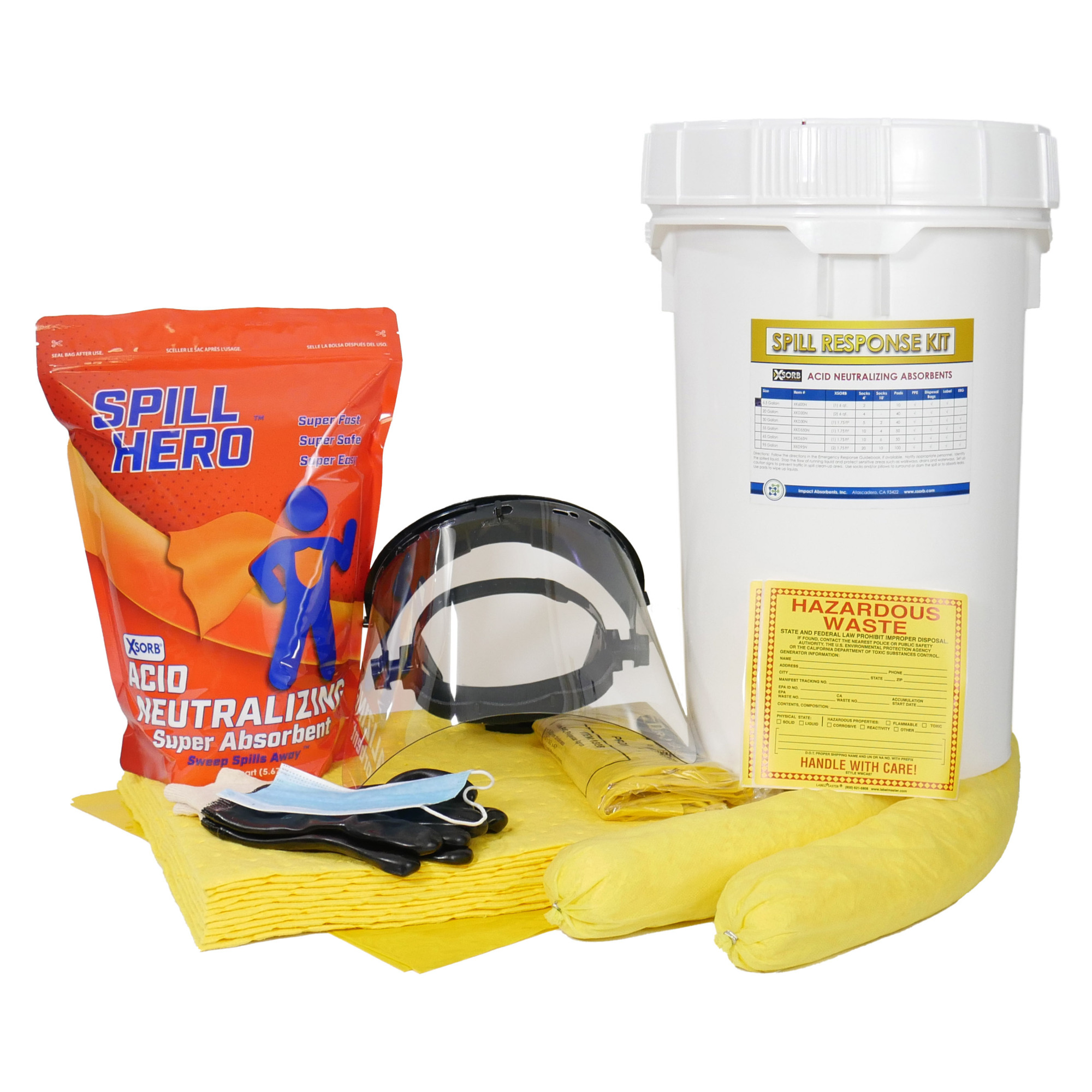Spill Hero Acid Neutralizing Spill Kit - 6.5 Gal. Bucket, Granular Absorbent, 5.5 Gal. Capacity, Model# XK600N